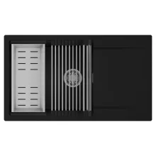 HD Onyx Black 86-XL egymedencés mosogatótálca szett, acél csepegtetőráccsal és kosárral, csepegtetőtálcával, matt fekete színben