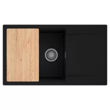 HD Onyx Black 86-XL egymedencés gránit mosogatótálca, vágódeszkával, matt fekete színben