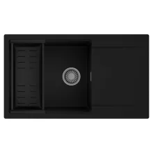 HD Onyx Black 86-XL egymedencés mosogatótálca szett, matt fekete csepegtetőkosárral, csepegtetőtálcával, matt fekete színben