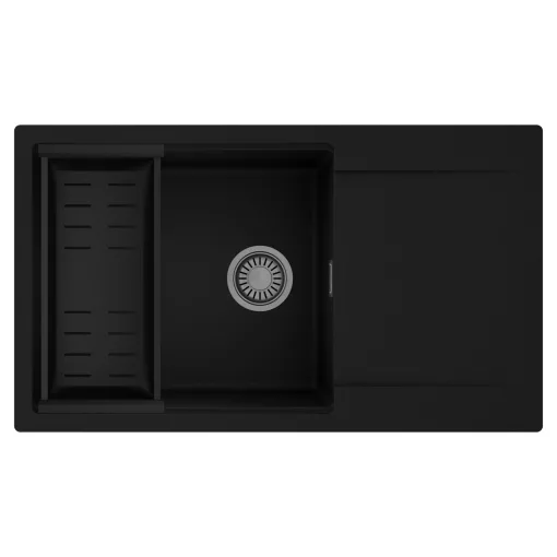 HD Onyx Black 86-XL egymedencés mosogatótálca szett, matt fekete csepegtetőkosárral, csepegtetőtálcával, matt fekete színben