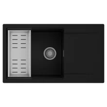 HD Onyx Black 86-XL egymedencés mosogatótálca szett, acél csepegtetőkosárral, csepegtetőtálcával, matt fekete színben