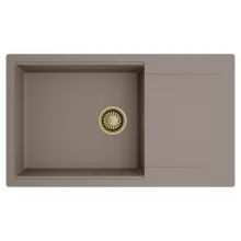 HD Onyx Tortora 86-XL egymedencés mosogatótálca, csepegtetőtálcával, tortora színben, szálcsiszolt arany leeresztő szifonnal