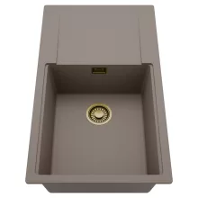 HD Onyx Tortora 86-XL egymedencés mosogatótálca, csepegtetőtálcával, tortora színben, szálcsiszolt arany leeresztő szifonnal