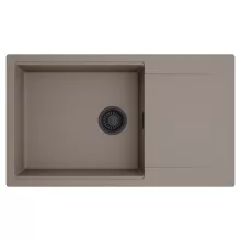 HD Onyx Tortora 86-XL egymedencés mosogatótálca, csepegtetőtálcával, tortora színben, matt fekete leeresztő szifonnal