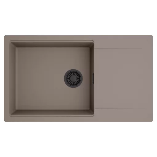 HD Onyx Tortora 86-XL egymedencés mosogatótálca, csepegtetőtálcával, tortora színben, matt fekete leeresztő szifonnal