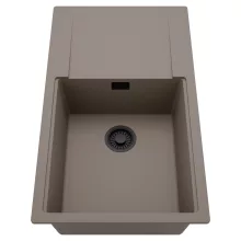 HD Onyx Tortora 86-XL egymedencés mosogatótálca, csepegtetőtálcával, tortora színben, matt fekete leeresztő szifonnal