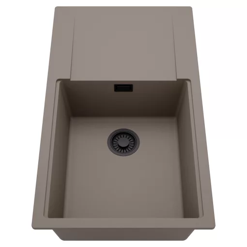 HD Onyx Tortora 86-XL egymedencés mosogatótálca, csepegtetőtálcával, tortora színben, matt fekete leeresztő szifonnal