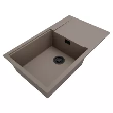 HD Onyx Tortora 86-XL egymedencés mosogatótálca, csepegtetőtálcával, tortora színben, matt fekete leeresztő szifonnal