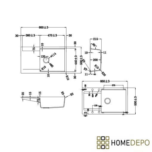 HD Onyx Tortora 86-XL egymedencés gránit mosogatótálca szett, csepegtetőtálcával, vágódeszkával, acél csepegtetőráccsal és kosárral, tortora színben, szálcsiszolt réz leeresztő szifonnal