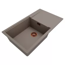 HD Onyx Tortora 86-XL egymedencés gránit mosogatótálca, vágódeszkával, tortora színben, szálcsiszolt réz leeresztő szifonnal