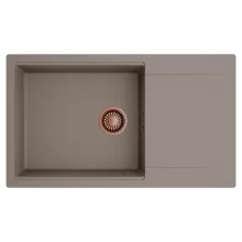 HD Onyx Tortora 86-XL egymedencés mosogatótálca, csepegtetőtálcával, tortora színben, szálcsiszolt réz leeresztő szifonnal