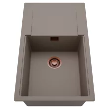 HD Onyx Tortora 86-XL egymedencés mosogatótálca, csepegtetőtálcával, tortora színben, szálcsiszolt réz leeresztő szifonnal