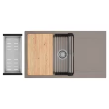 HD Onyx Tortora 86-XL egymedencés gránit mosogatótálca szett, csepegtetőtálcával, vágódeszkával, acél csepegtetőráccsal és kosárral, tortora színben