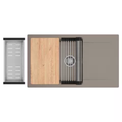   HD Onyx Tortora 86-XL egymedencés gránit mosogatótálca szett, csepegtetőtálcával, vágódeszkával, acél csepegtetőráccsal és kosárral, tortora színben