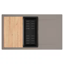 HD Onyx Tortora 86-XL egymedencés gránit mosogatótálca szett, csepegtetőtálcával, vágódeszkával, matt fekete csepegtetőkosárral, tortora színben