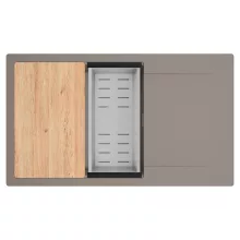 HD Onyx Tortora 86-XL egymedencés gránit mosogatótálca szett, csepegtetőtálcával, vágódeszkával, acél csepegtetőkosárral, tortora színben