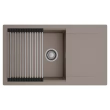 HD Onyx Tortora 86-XL egymedencés mosogatótálca szett, acél csepegtetőráccsal, csepegtetőtálcával, tortora színben