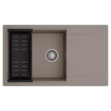 HD Onyx Tortora 86-XL egymedencés mosogatótálca szett, matt fekete csepegtetőkosárral, csepegtetőtálcával, tortora színben