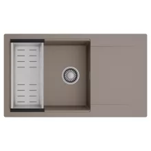 HD Onyx Tortora 86-XL egymedencés mosogatótálca szett, acél csepegtetőkosárral, csepegtetőtálcával, tortora színben