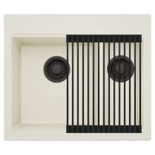 HD Aspen White 58 kétmedencés gránit mosogatótálca szett, matt fekete csepegtetőráccsal, tört fehér színben, matt fekete leeresztő szifonnal