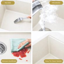 HD Aspen White 58 kétmedencés gránit mosogatótálca szett, vágódeszkával, acél csepegtetőkosárral, tört fehér színben, szálcsiszolt réz leeresztő szifonnal