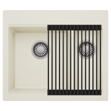 HD Aspen White 58 kétmedencés gránit mosogatótálca szett, matt fekete csepegtetőráccsal, tört fehér színben