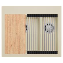 HD Aspen Beige 58 kétmedencés gránit mosogatótálca szett, vágódeszkával, acél csepegtetőráccsal, soft bézs színben, szálcsiszolt króm leeresztő szifonnal