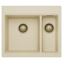 HD Aspen Beige 58 kétmedencés gránit mosogatótálca, soft bézs színben, szálcsiszolt arany leeresztő szifonnal
