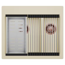 HD Aspen Beige 58 kétmedencés gránit mosogatótálca szett, acél csepegtetőráccsal és kosárral, soft bézs színben, szálcsiszolt réz leeresztő szifonnal