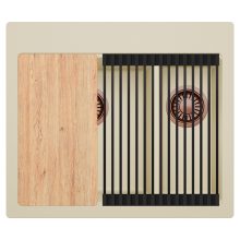 HD Aspen Beige 58 kétmedencés gránit mosogatótálca szett, vágódeszkával, matt fekete csepegtetőráccsal, soft bézs színben, szálcsiszolt réz leeresztő szifonnal