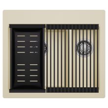 HD Aspen Beige 58 kétmedencés gránit mosogatótálca szett, matt fekete csepegtetőráccsal és kosárral, soft bézs színben