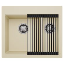 HD Aspen Beige 58 kétmedencés gránit mosogatótálca szett, matt fekete csepegtetőráccsal, soft bézs színben