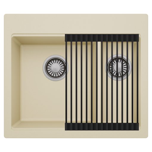 HD Aspen Beige 58 kétmedencés gránit mosogatótálca szett, matt fekete csepegtetőráccsal, soft bézs színben