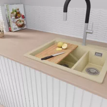HD Aspen Beige 58 kétmedencés gránit mosogatótálca, vágódeszkával, soft bézs színben