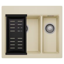 HD Aspen Beige 58 kétmedencés gránit mosogatótálca szett, matt fekete csepegtetőkosárral, soft bézs színben