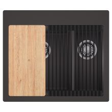 HD Aspen Antracit 58 kétmedencés gránit mosogatótálca szett, vágódeszkával, matt fekete csepegtetőráccsal, matt antracit színben, szálcsiszolt króm leeresztő szifonnal