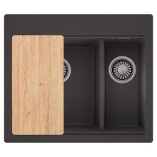 HD Aspen Antracit 58 kétmedencés gránit mosogatótálca, vágódeszkával, matt antracit színben, szálcsiszolt króm leeresztő szifonnal