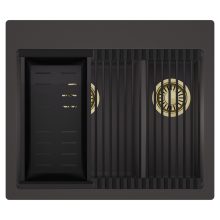 HD Aspen Antracit 58 kétmedencés gránit mosogatótálca szett, matt fekete csepegtetőráccsal és kosárral, matt antracit színben, szálcsiszolt arany leeresztő szifonnal