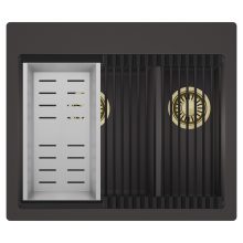 HD Aspen Antracit 58 kétmedencés gránit mosogatótálca szett, matt fekete csepegtetőráccsal és krómozott kosárral, matt antracit színben, szálcsiszolt arany leeresztő szifonnal