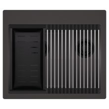 HD Aspen Antracit 58 kétmedencés gránit mosogatótálca szett, acél csepegtetőráccsal és matt fekete kosárral, matt antracit színben, matt fekete leeresztő szifonnal