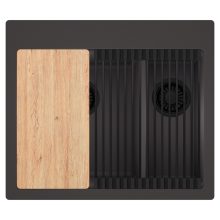 HD Aspen Antracit 58 kétmedencés gránit mosogatótálca szett, vágódeszkával, matt fekete csepegtetőráccsal, matt antracit színben, matt fekete leeresztő szifonnal