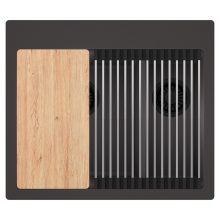 HD Aspen Antracit 58 kétmedencés gránit mosogatótálca szett, vágódeszkával, acél csepegtetőráccsal, matt antracit színben, matt fekete leeresztő szifonnal