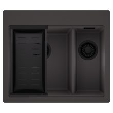 HD Aspen Antracit 58 kétmedencés gránit mosogatótálca szett, matt fekete csepegtetőkosárral, matt antracit színben, matt fekete leeresztő szifonnal