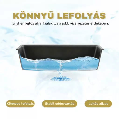 HD Aspen Antracit 58 kétmedencés gránit mosogatótálca, matt antracit színben, matt fekete leeresztő szifonnal