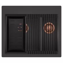 HD Aspen Antracit 58 kétmedencés gránit mosogatótálca szett, matt fekete csepegtetőráccsal és kosárral, matt antracit színben, szálcsiszolt réz leeresztő szifonnal