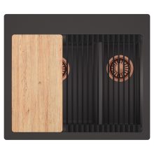 HD Aspen Antracit 58 kétmedencés gránit mosogatótálca szett, vágódeszkával, matt fekete csepegtetőráccsal, matt antracit színben, szálcsiszolt réz leeresztő szifonnal