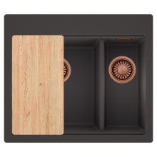HD Aspen Antracit 58 kétmedencés gránit mosogatótálca, vágódeszkával, matt antracit színben, szálcsiszolt réz leeresztő szifonnal
