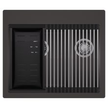 HD Aspen Antracit 58 kétmedencés gránit mosogatótálca szett, acél csepegtetőráccsal és matt fekete kosárral, matt antracit színben