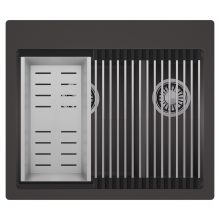 HD Aspen Antracit 58 kétmedencés gránit mosogatótálca szett, acél csepegtetőráccsal és kosárral, matt antracit színben