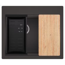 HD Aspen Antracit 58 kétmedencés gránit mosogatótálca szett, vágódeszkával, matt fekete csepegtetőkosárral, matt antracit színben